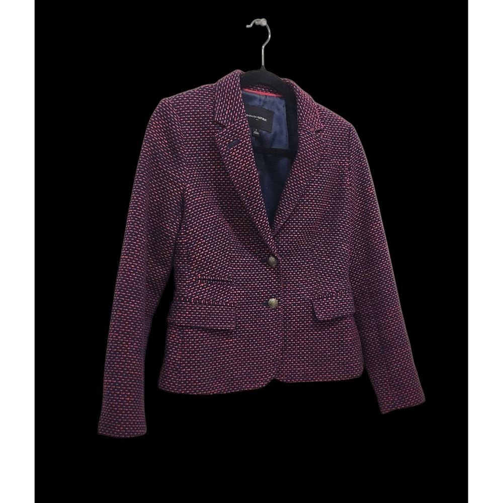 Banana Republic Tweed Blazer Sz 2 Red Navy Y2K Blair Gossip  Preppy Acadademia